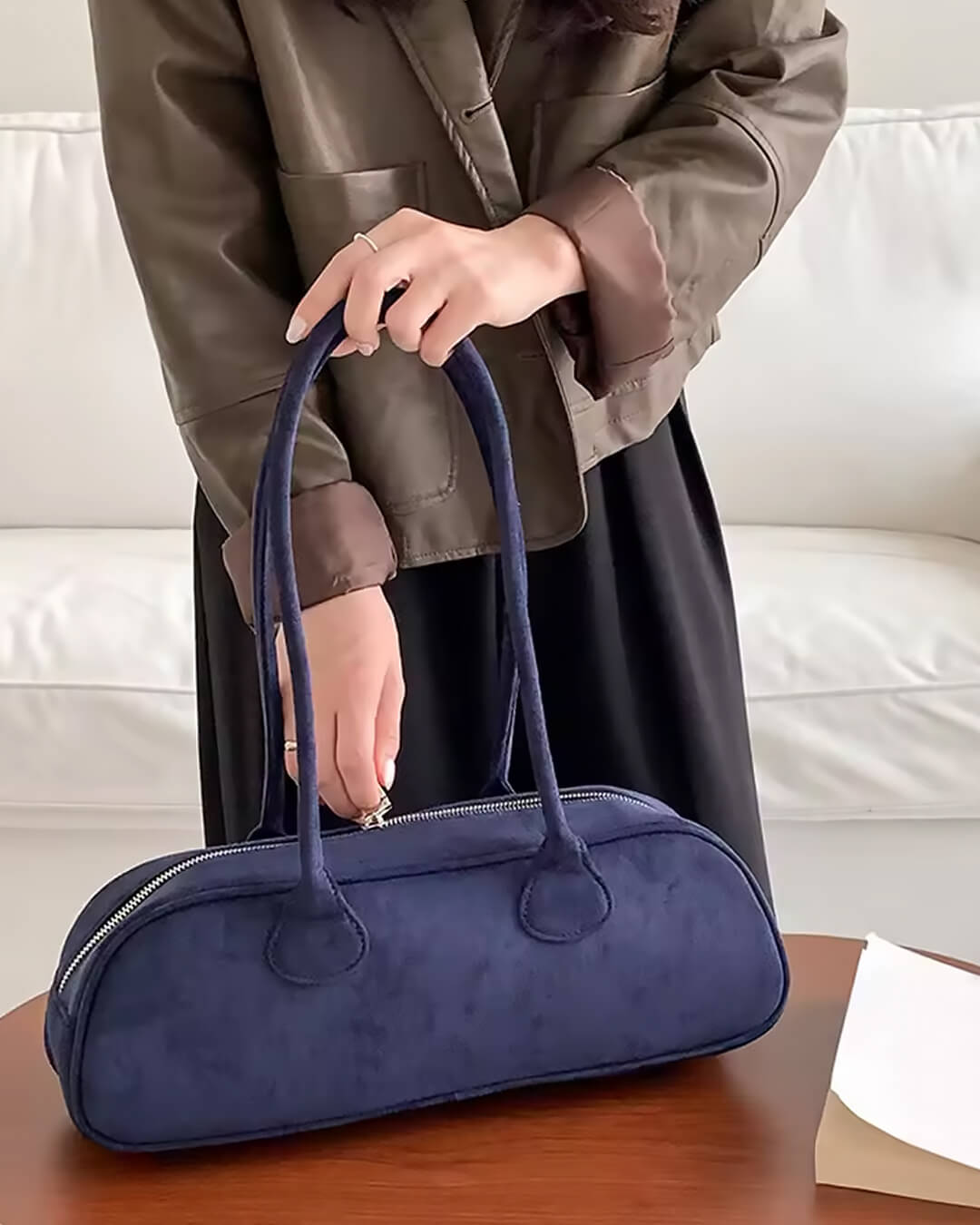 Aveline Vegan Suede One-Shoulder Bag with Soft Velvet Texture