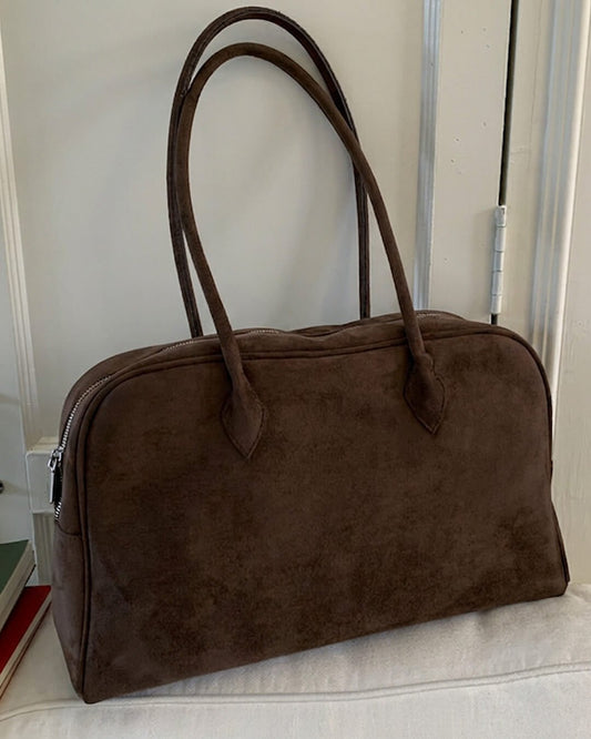 Beatrice Vintage Faux Suede Laptop Tote with Zip Closure
