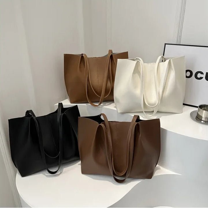 Calista Retro Soft Faux Leather Open Top Tote Bag