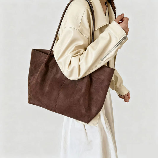 Cheska Retro Faux Suede Tote Bag with Matching Pouch