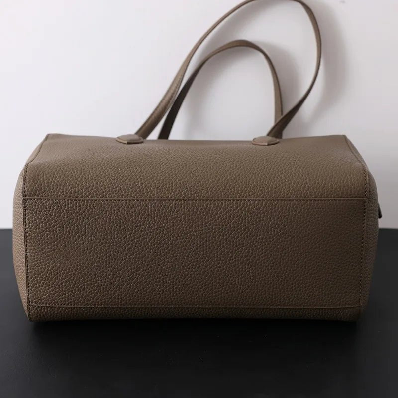 Elena Vegan Leather Bowling Shoulder Bag with Faux Suede Lining