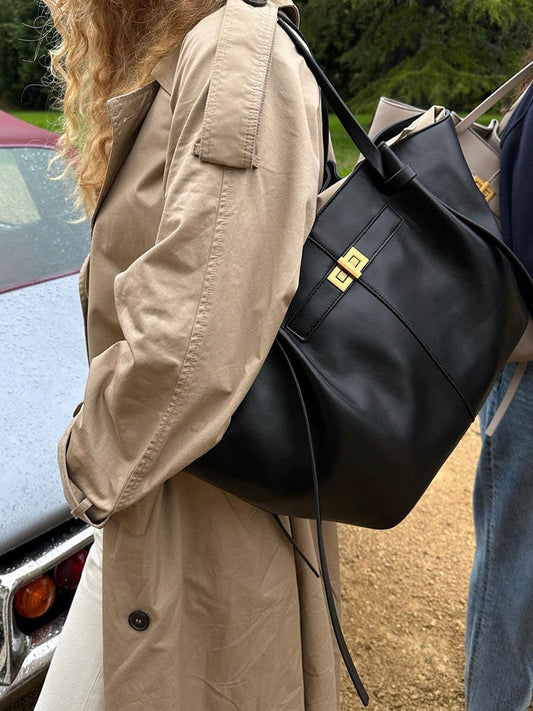 Gerda Winged Vegan Leather Shopper Tote with Turn-Lock