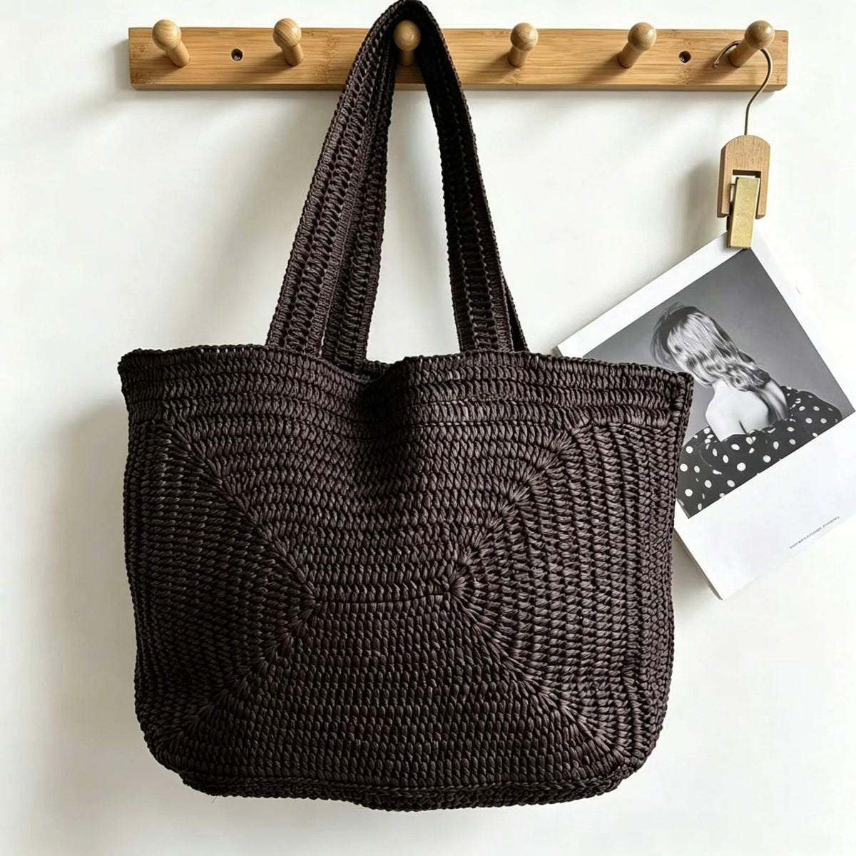 Hannie Handwoven Paper Rope Beach Tote Bag – Dark Brown
