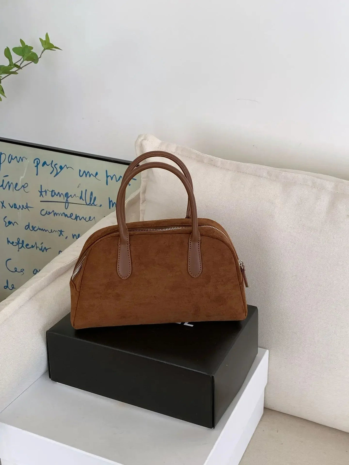 Jenny Small Vintage-Style Faux Suede Open-Top Tote Bag