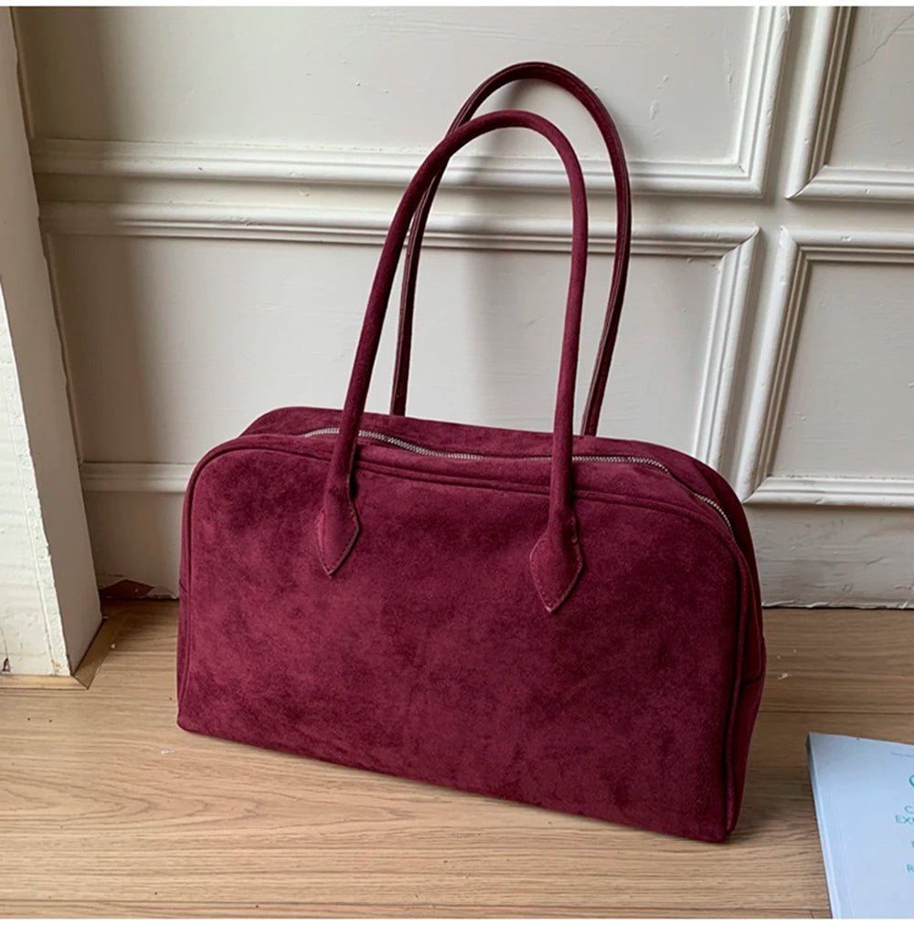 Jenny Large Vintage-Style Faux Suede Shoulder Tote Bag