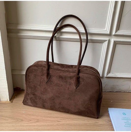 Jenny Large Vintage-Style Faux Suede Shoulder Tote Bag