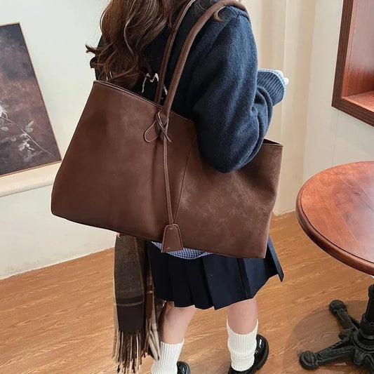Joan Large Vegan Suede Shoulder Bag with Zip Closure