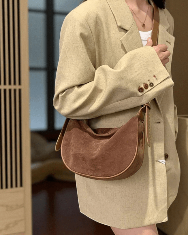 Lily Slouchy Faux Suede Crescent Bag with Magnetic Closure