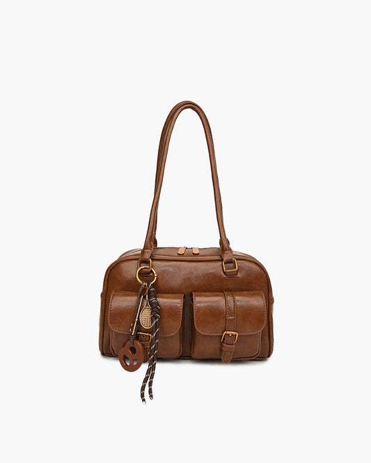 Jessa Multi-Pocket Vegan Leather Handbag with Zip Closure
