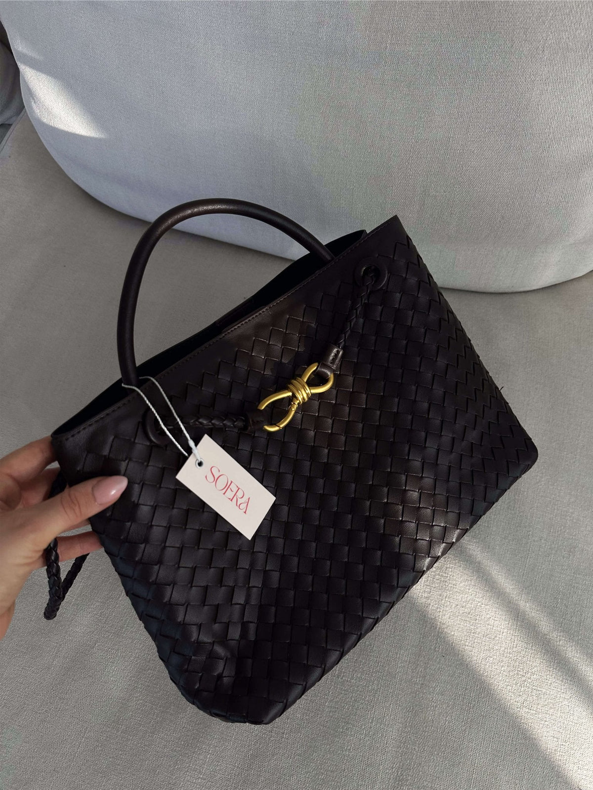 Lucia Small Woven Vegan Leather Bag with Gold-Tone Hardware