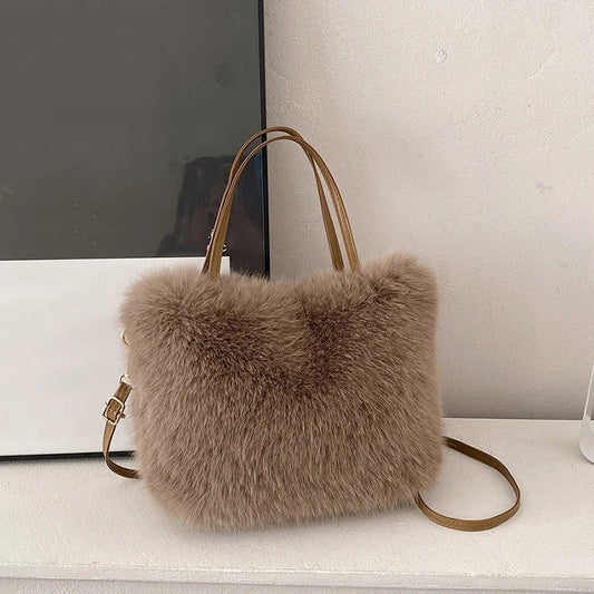 Maricar Plush Faux Fur Bucket Bag for Crossbody or Shoulder