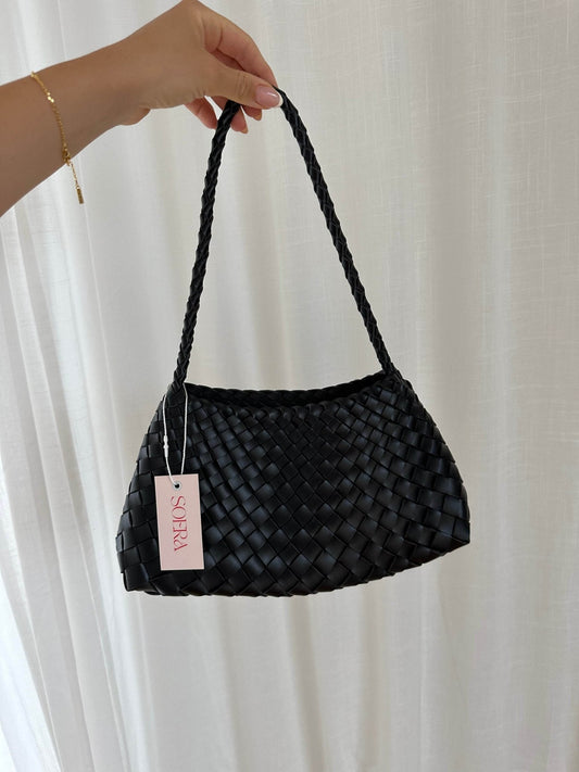 Marissa Small Woven Vegan Leather Crescent Bag with Handle