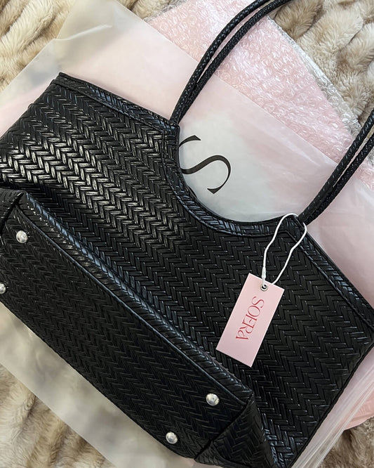 Rica Hand-Woven Faux Leather Shoulder Tote Bag