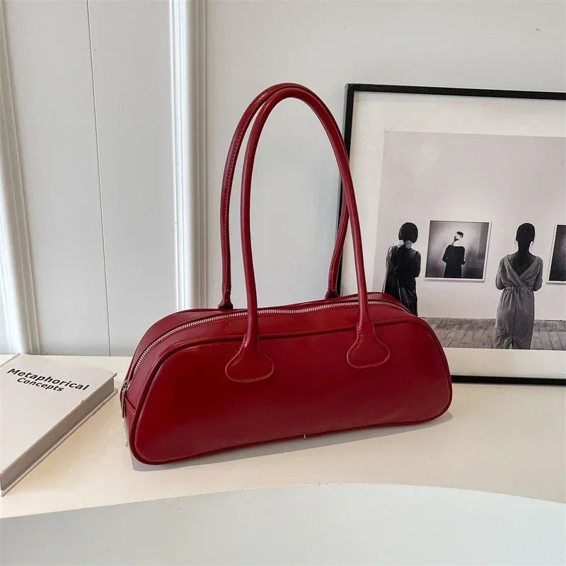 Sophia Retro PU Leather Long Handle Shoulder Bag with Zip – view 4