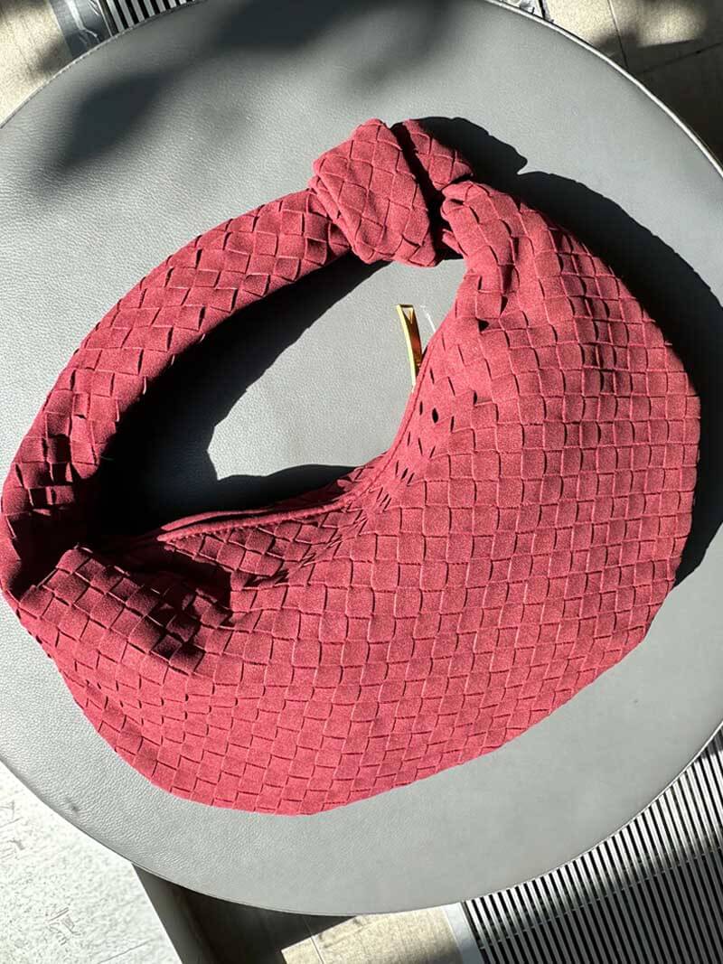 Woven Faux Suede Medium Shoulder Bag with Knot Detail