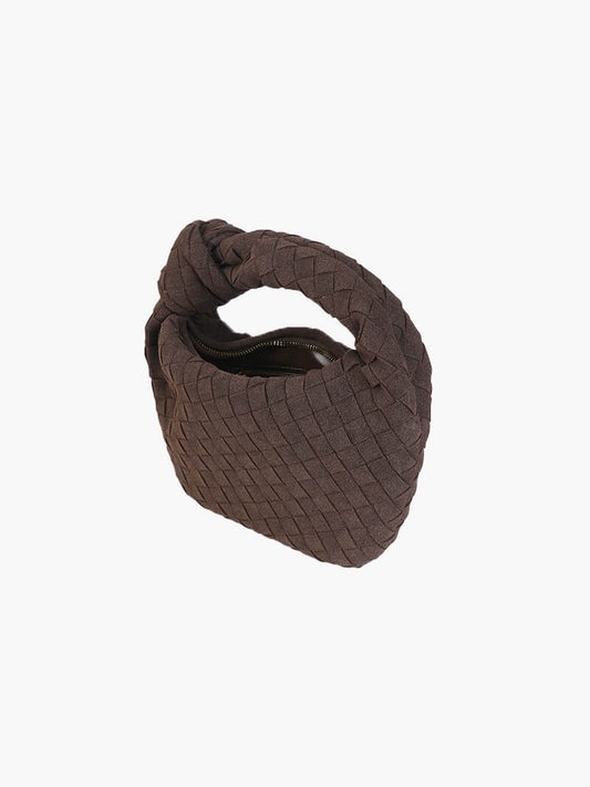 Woven Faux Suede Mini Handbag with Knot Closure