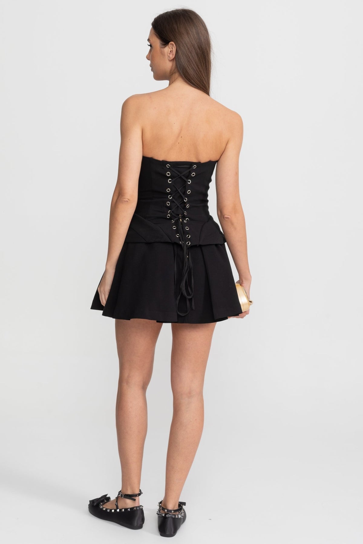 Strapless Sculpted Corset Bodice Top with Illusion Insert – Black – view 5