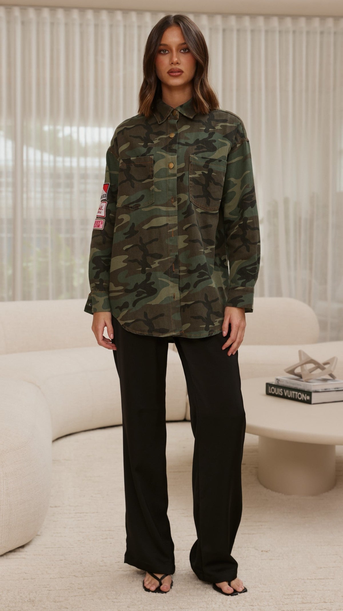 Kennedy Collared Cotton Button-Up Jacket with Sleeve Badge – Green Camo – view 6