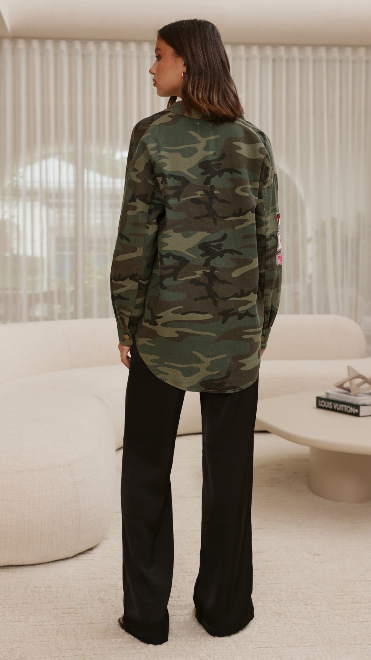 Kennedy Collared Cotton Button-Up Jacket with Sleeve Badge – Green Camo – view 2