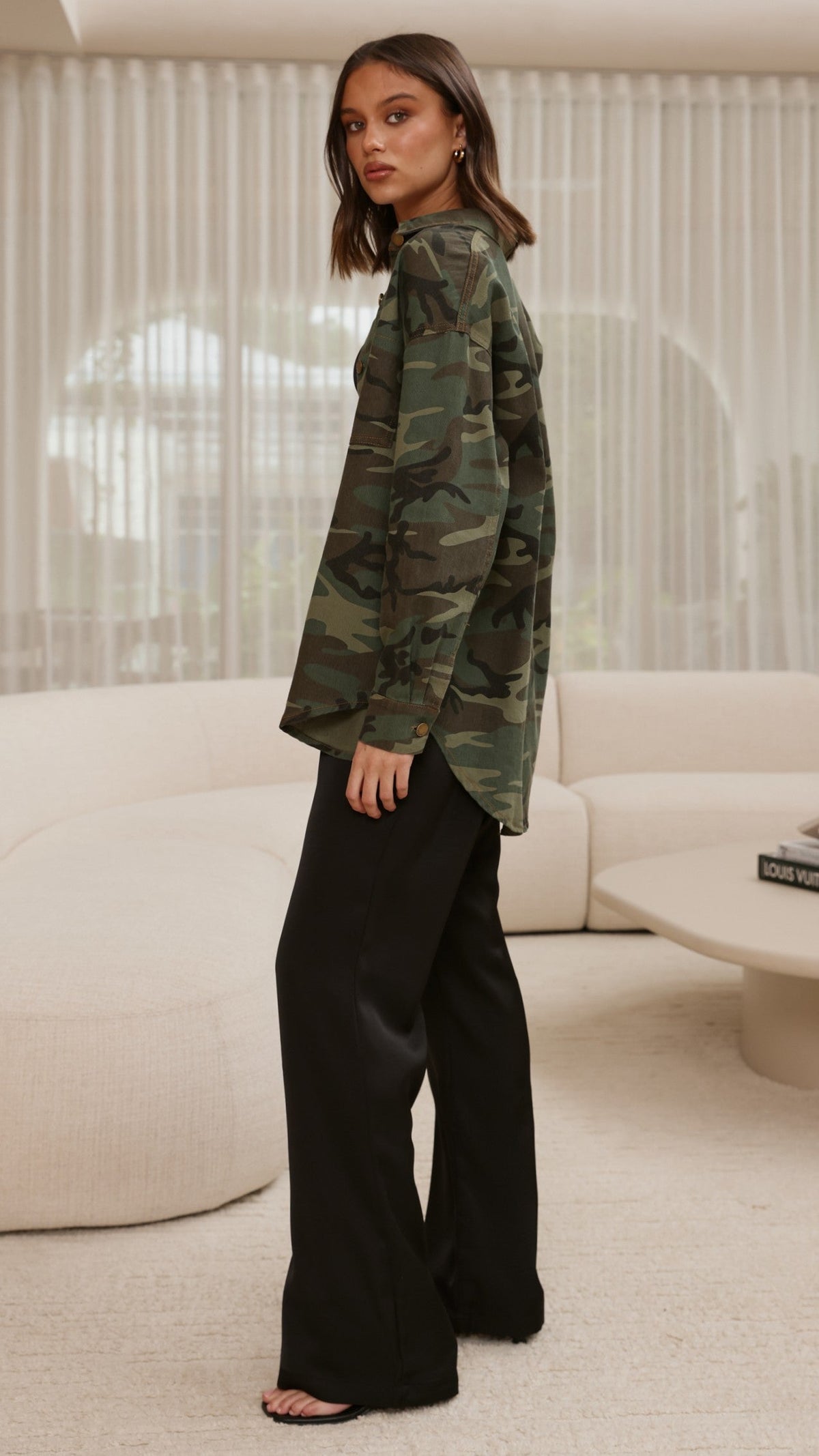 Kennedy Collared Cotton Button-Up Jacket with Sleeve Badge – Green Camo