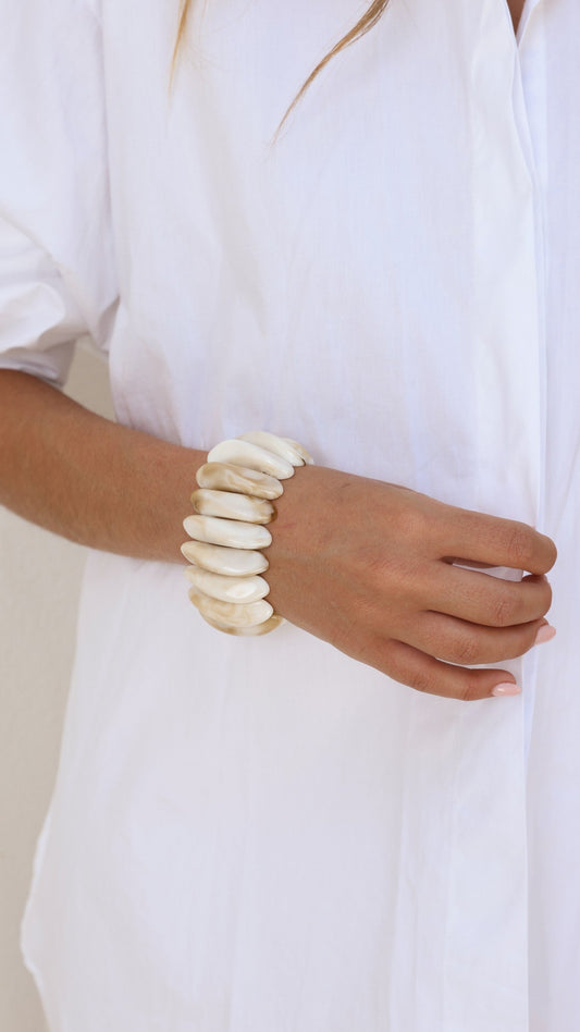 Destiny Chunky Resin Stretch Bracelet – Cream Marble
