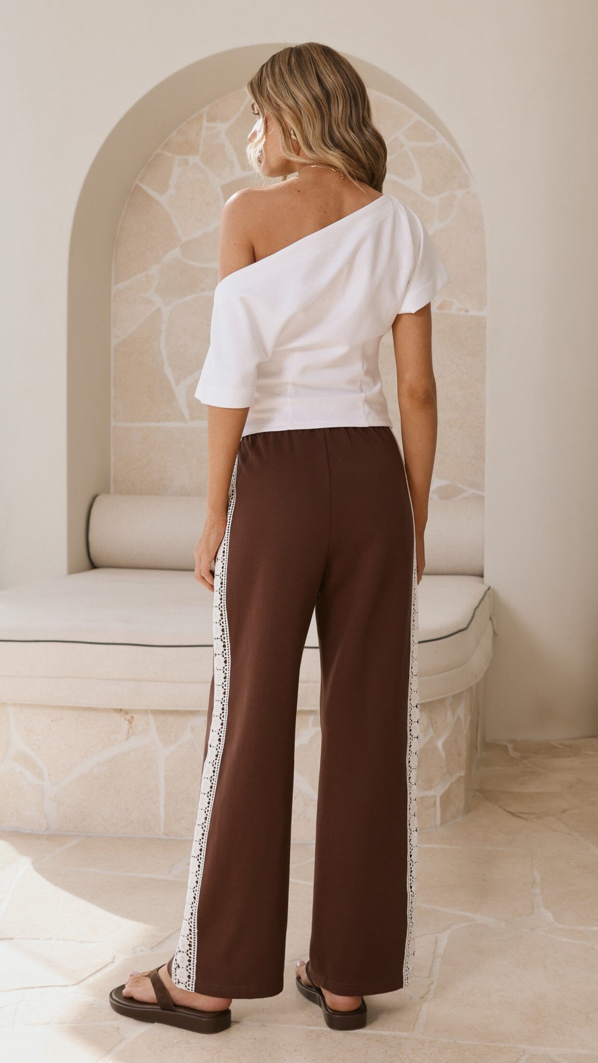 Isaiah Pleated High Waisted Straight Leg Trackpants – Chocolate/Lace – view 3
