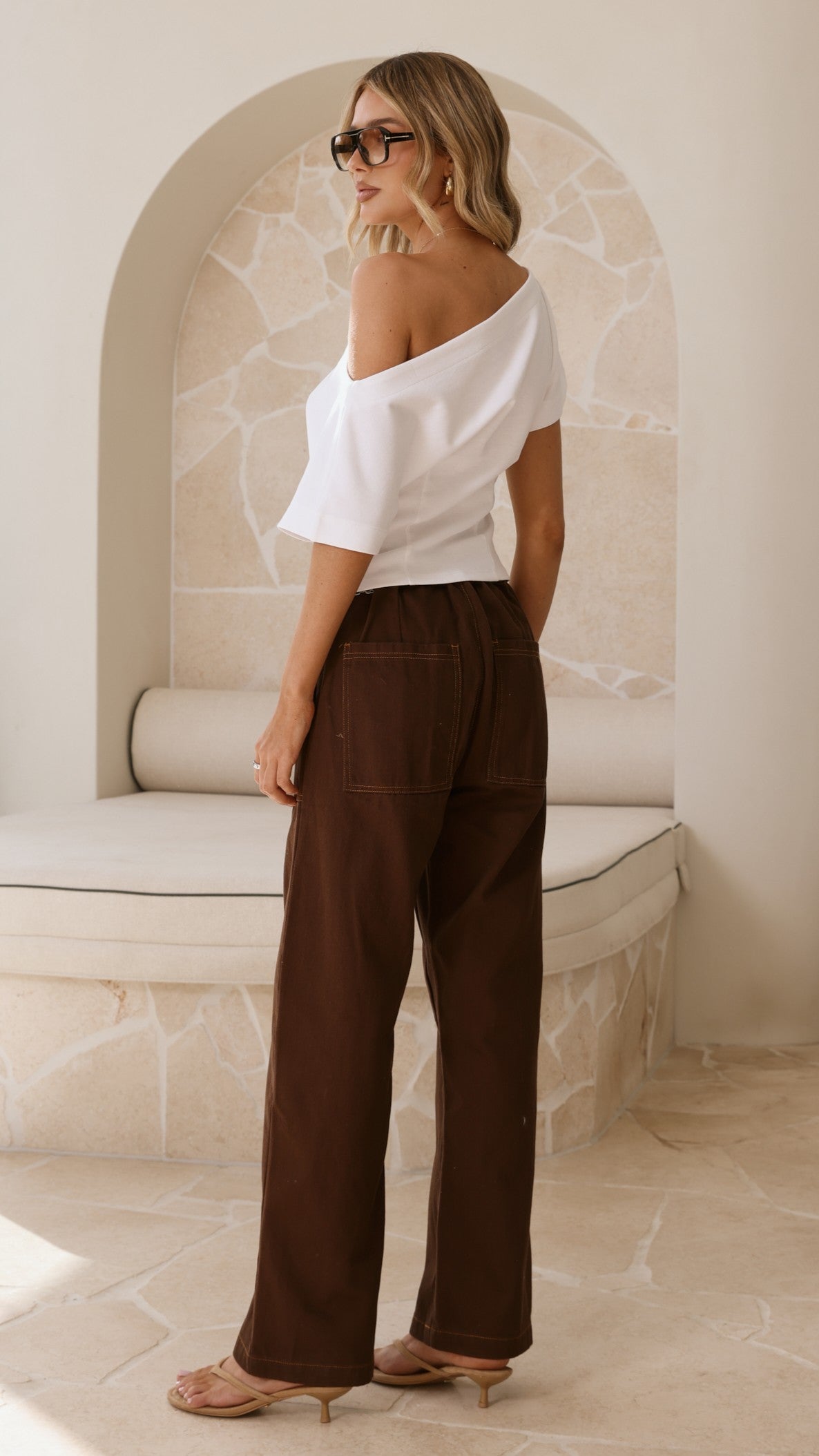 Amy High Waisted Semi-Elasticated Trousers – Chocolate Denim – view 2