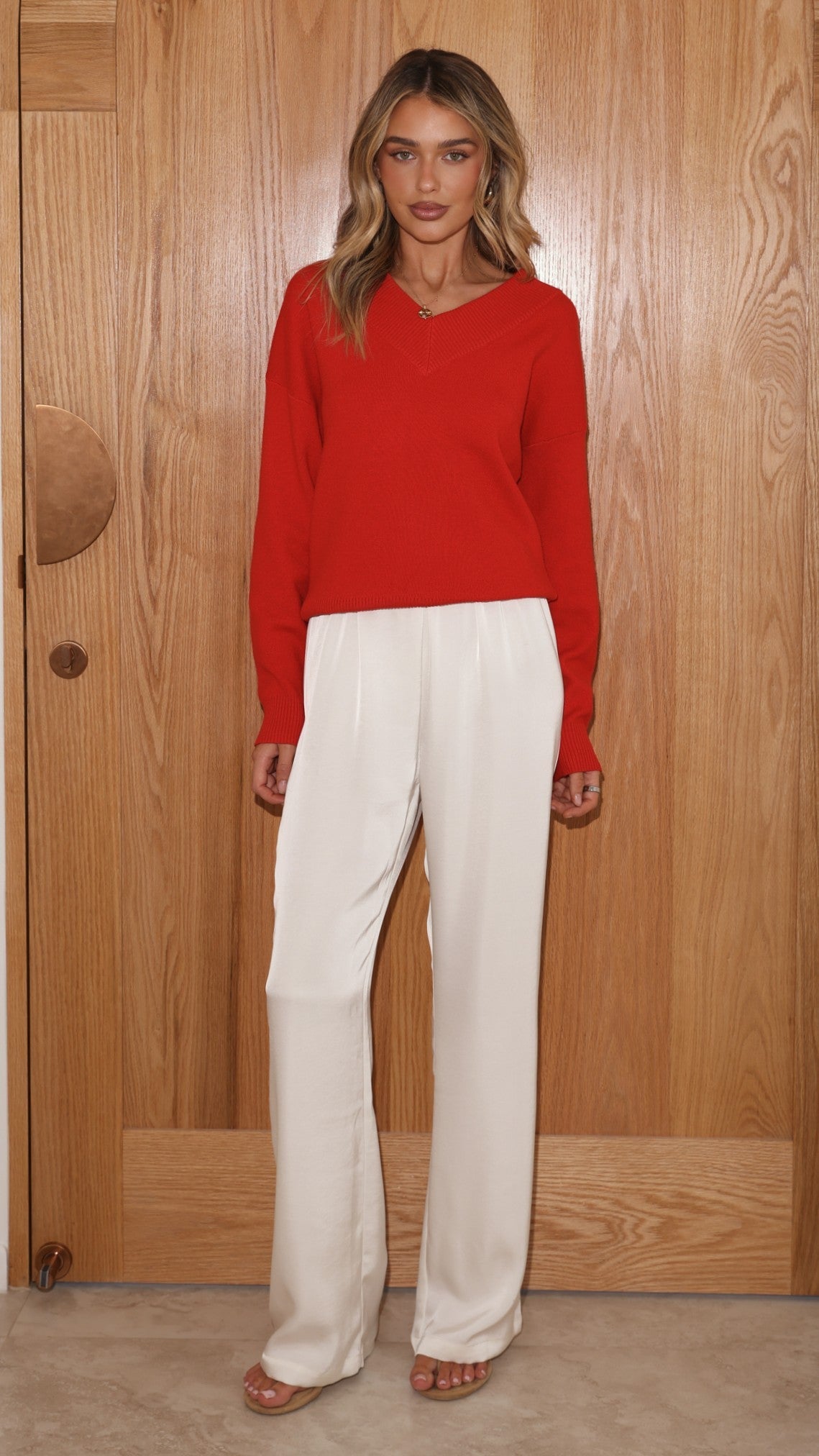 Sophie V Neck Relaxed Fit Soft Knit Jumper – Red