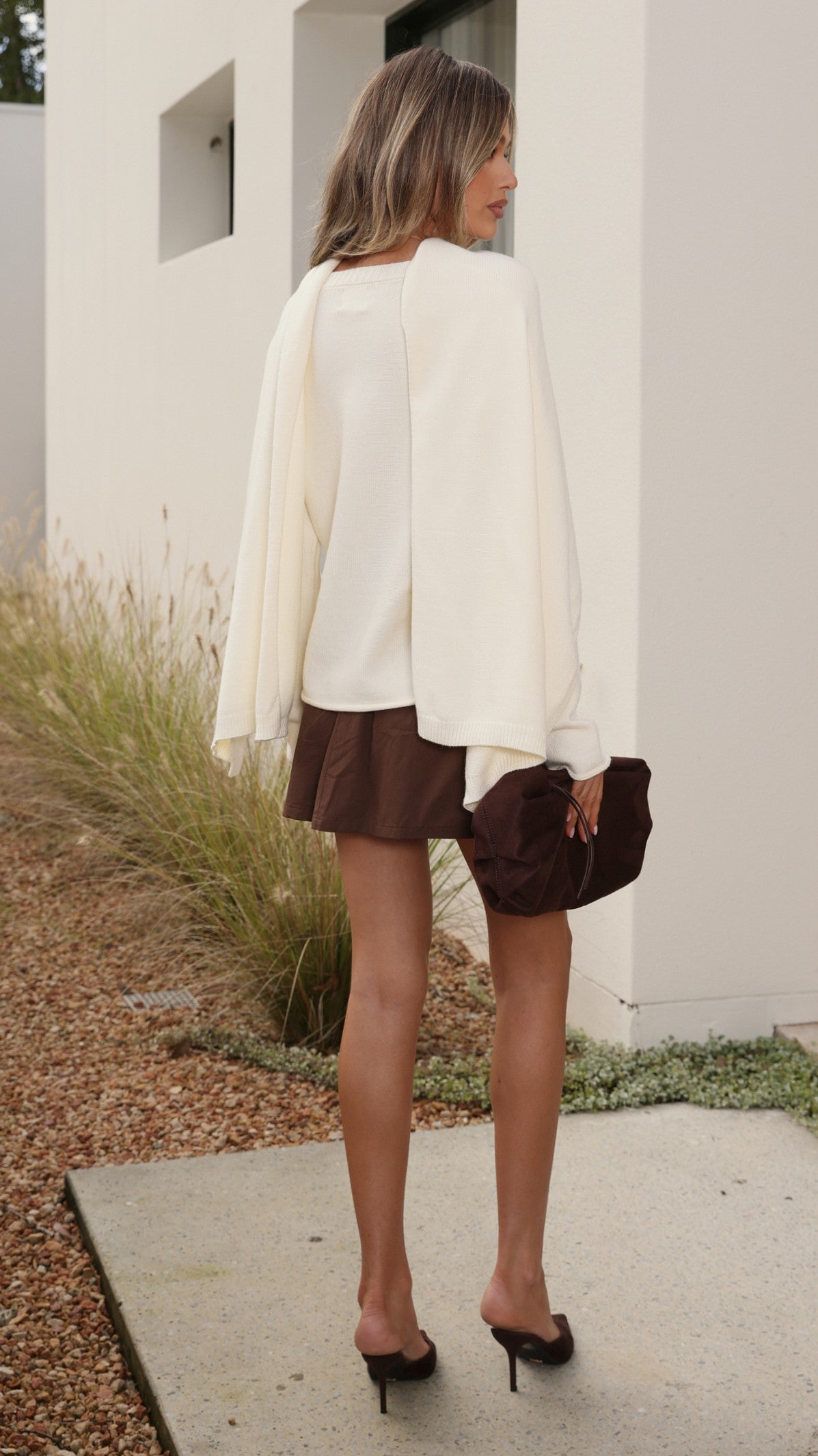 Jazmine Round Neck Rolled Hem Knit Jumper and Wide Scarf Set – Cream – view 2