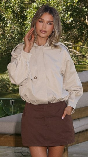 Jazz Trench-Style Bomber Jacket with Shoulder Straps – Light Beige