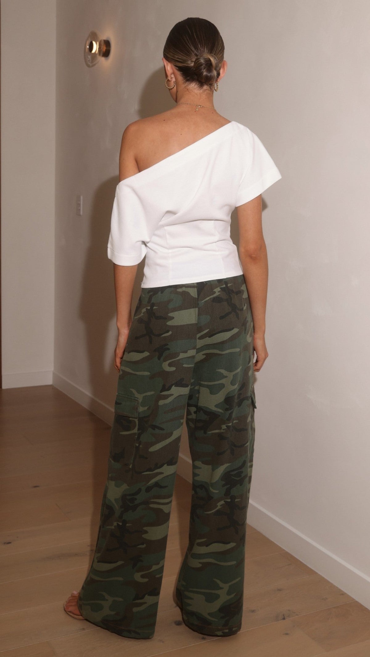 Jazzelle High Waisted Wide Leg Cotton Cargo Trousers – Dark Camo – view 3