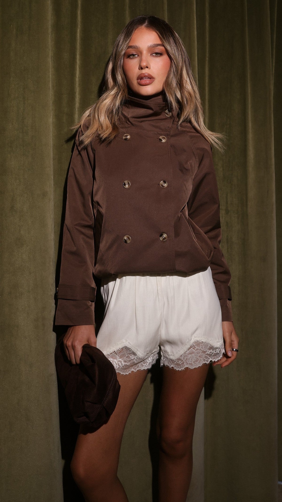Jeanne Funnel Neck Bomber Jacket with Shoulder Straps – Chocolate – view 8
