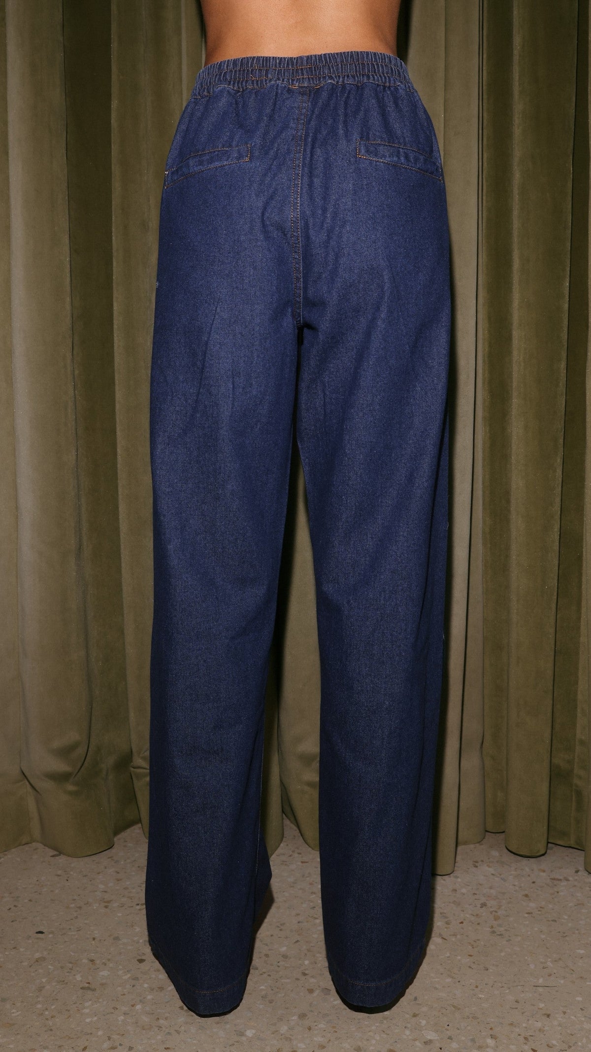 Zenia High Waisted Tie Waist Straight Leg Denim Trousers – Dark Blue – view 5