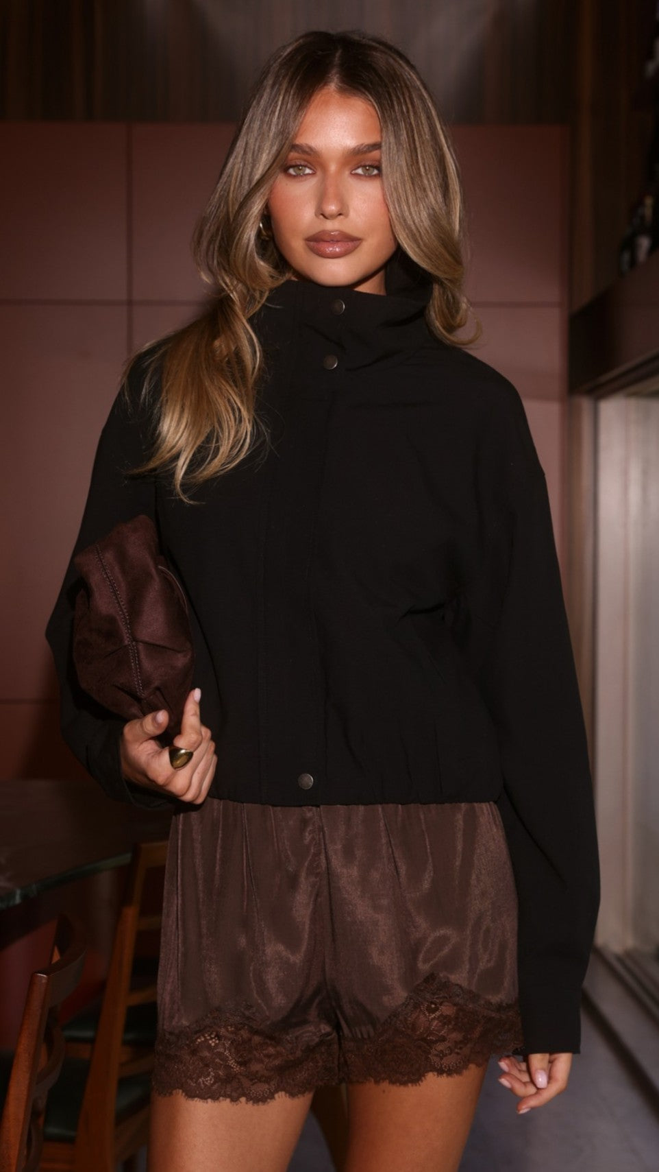Byron Funnel Neck Bomber Jacket with Concealed Zip – Black – view 6