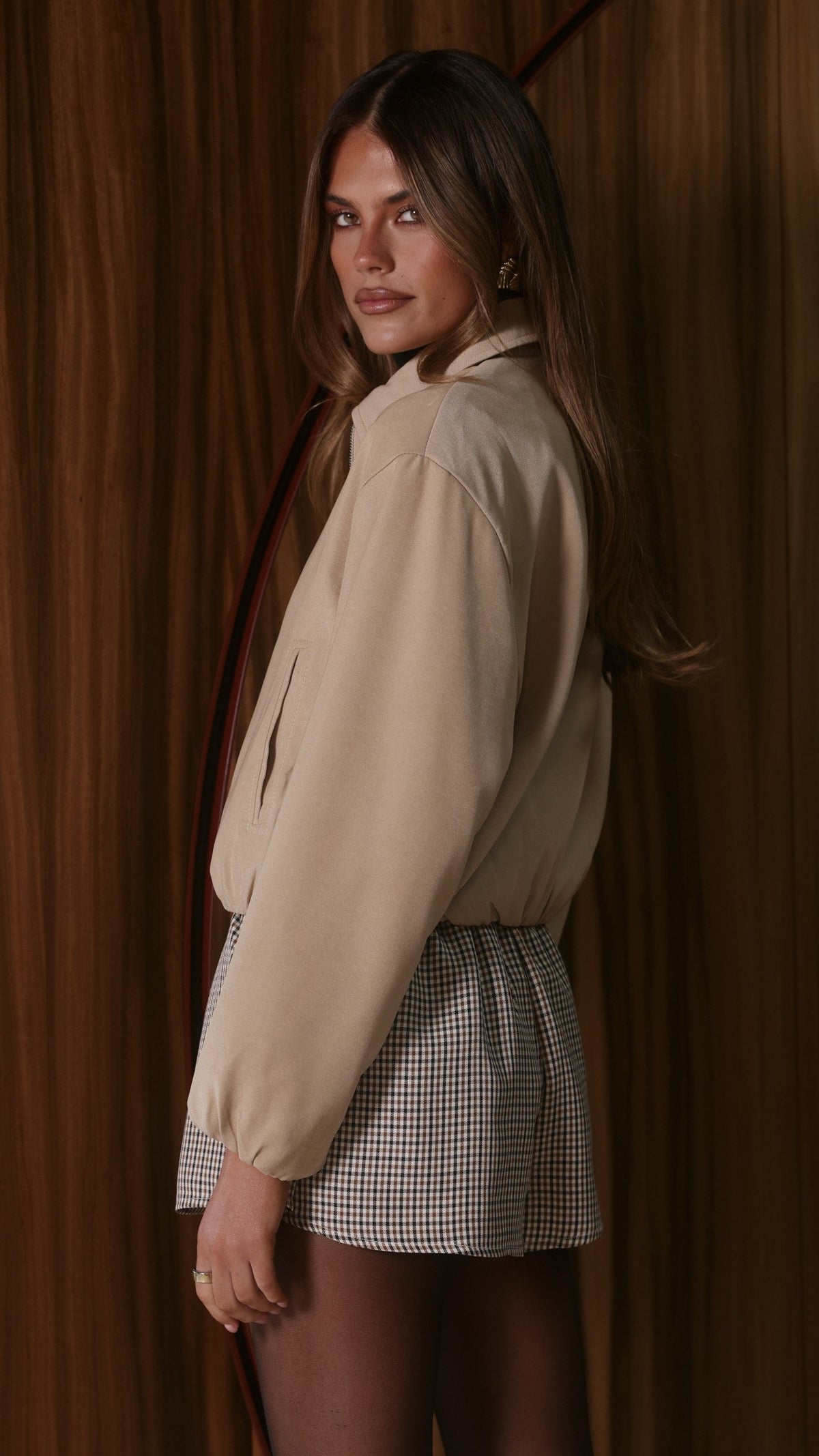 Brax Collared Bomber Jacket with Bubble Hem – Beige – view 6