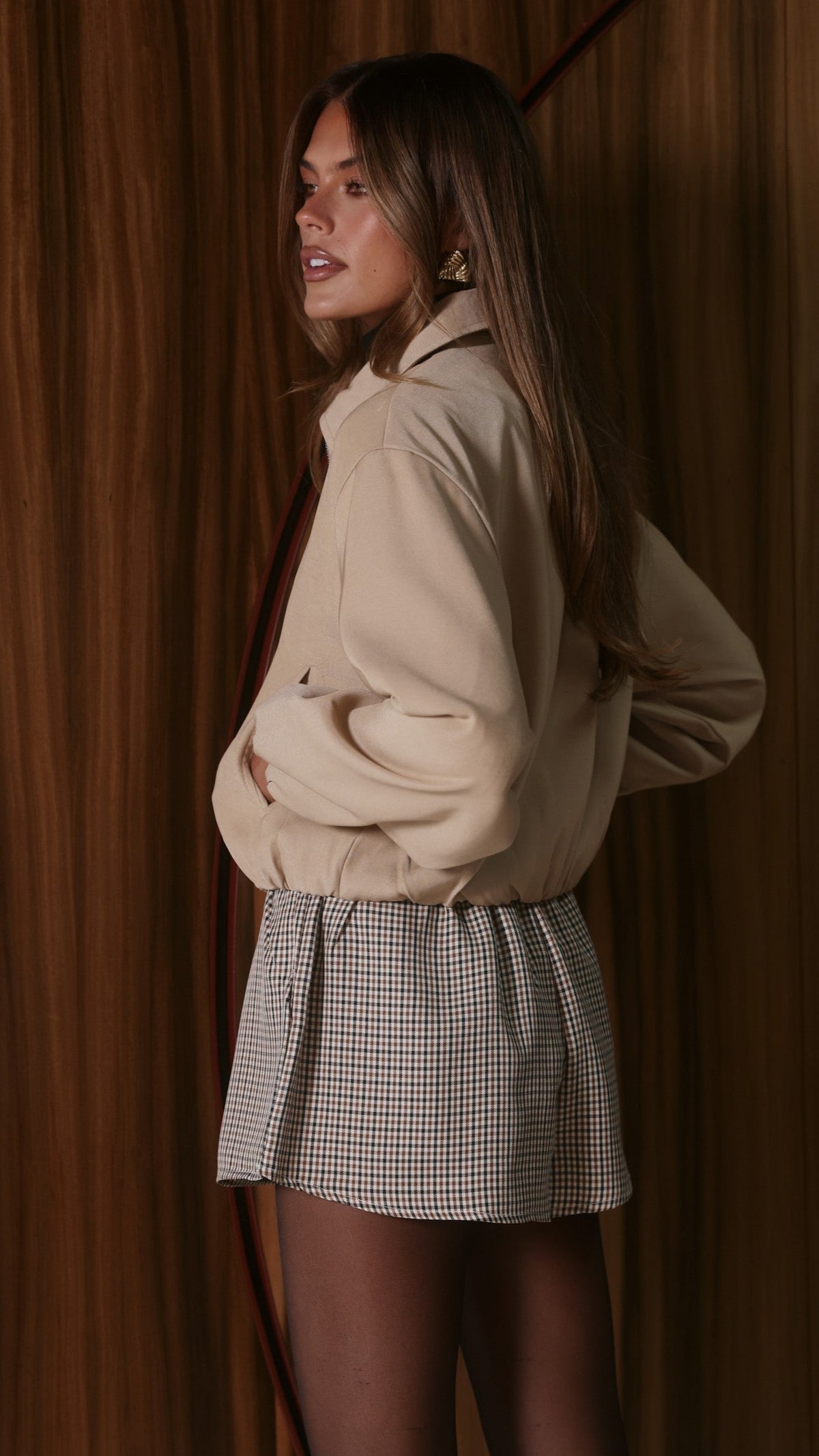 Brax Collared Bomber Jacket with Bubble Hem – Beige – view 2
