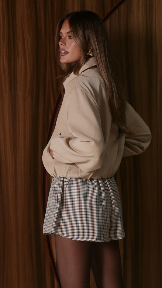 Brax Collared Bomber Jacket with Bubble Hem – Beige – view 2