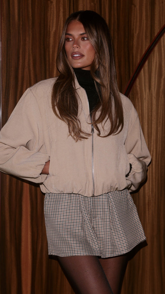 Brax Collared Bomber Jacket with Bubble Hem – Beige