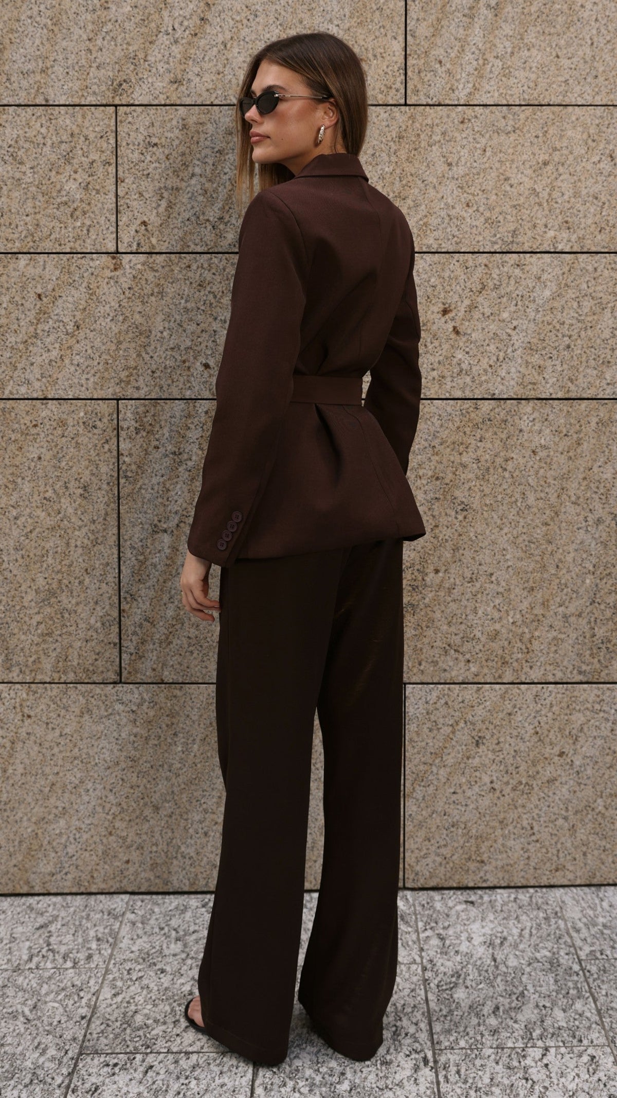 Valissa Fit and Flare Belted Blazer with Gold Buckle – Chocolate – view 3