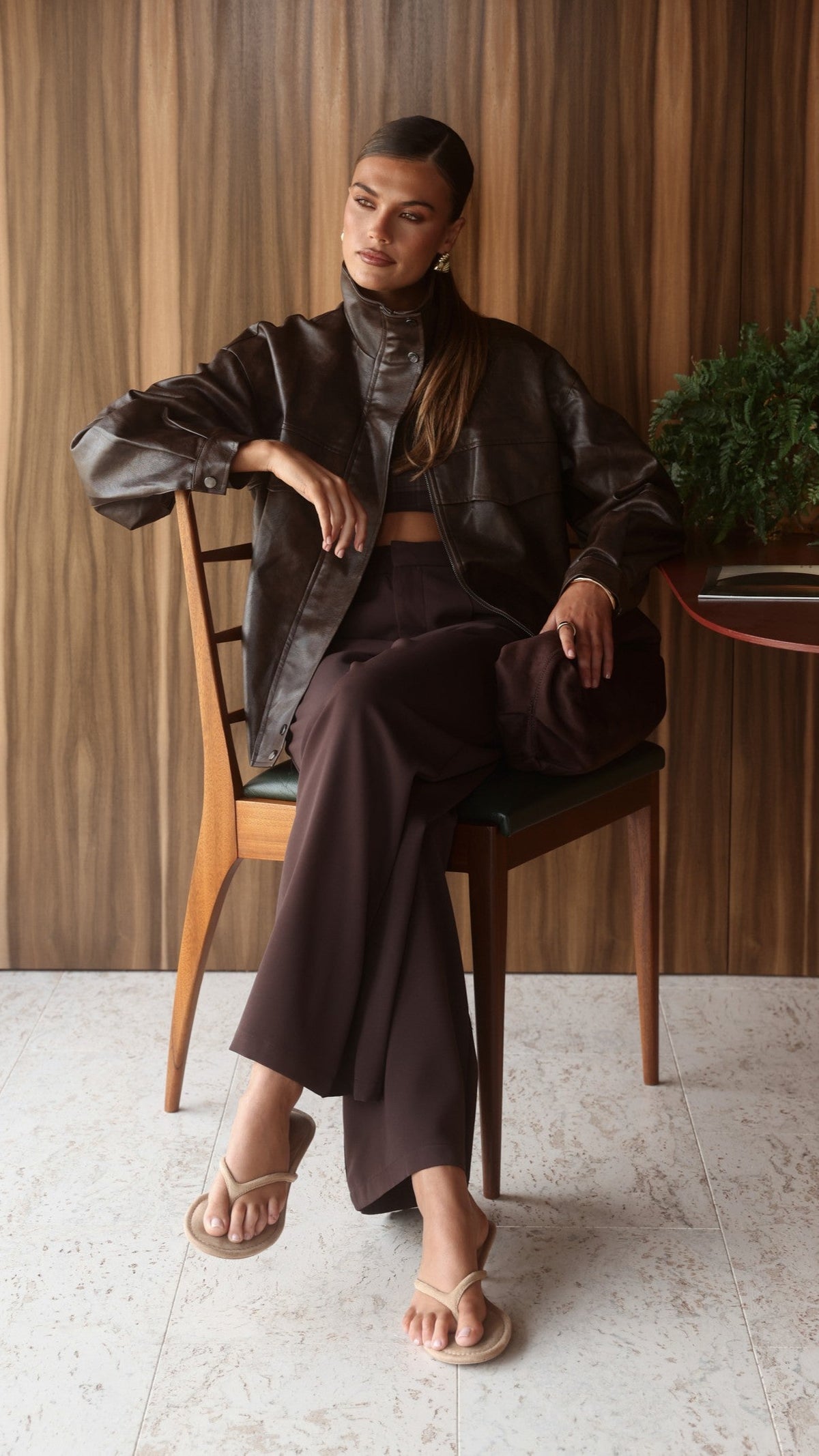 Rhode Funnel Neck Jacket with Elasticated Hem – Brown