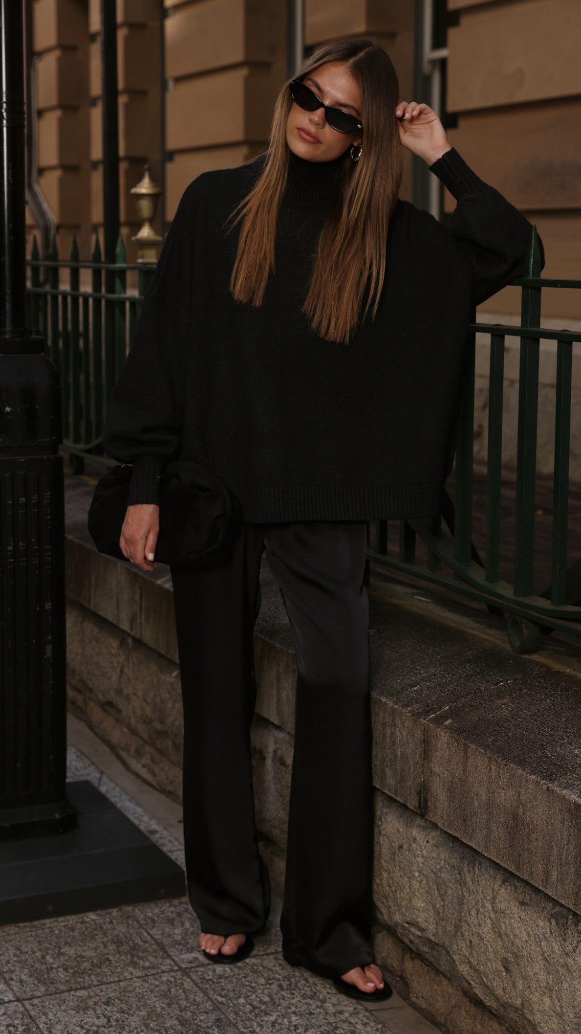 Harita Turtleneck Bell Sleeve Boxy Knit Jumper – Black – view 6