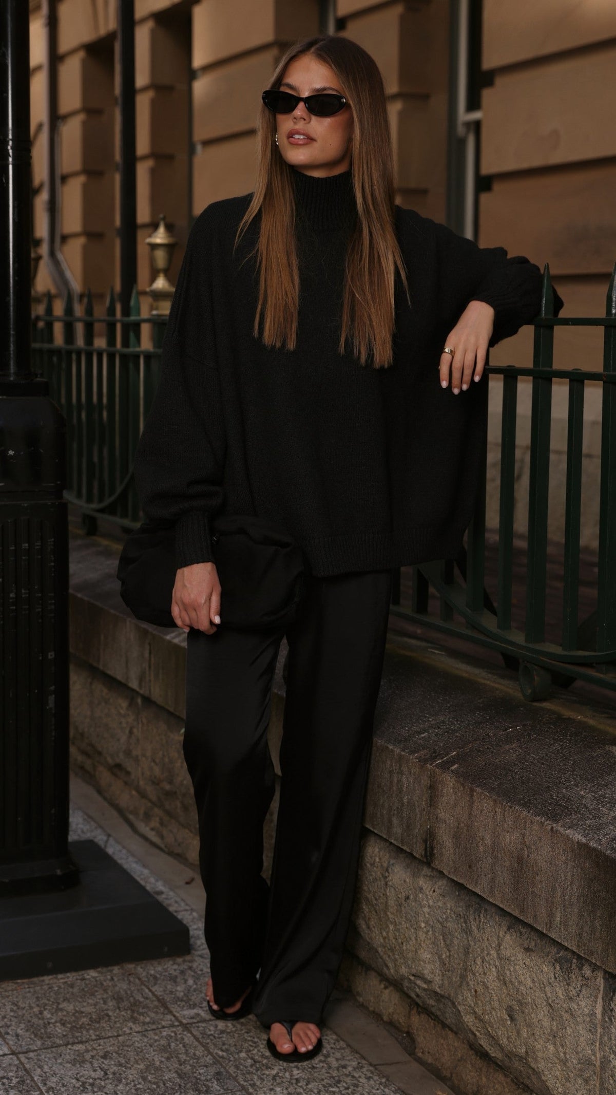 Harita Turtleneck Bell Sleeve Boxy Knit Jumper – Black – view 7