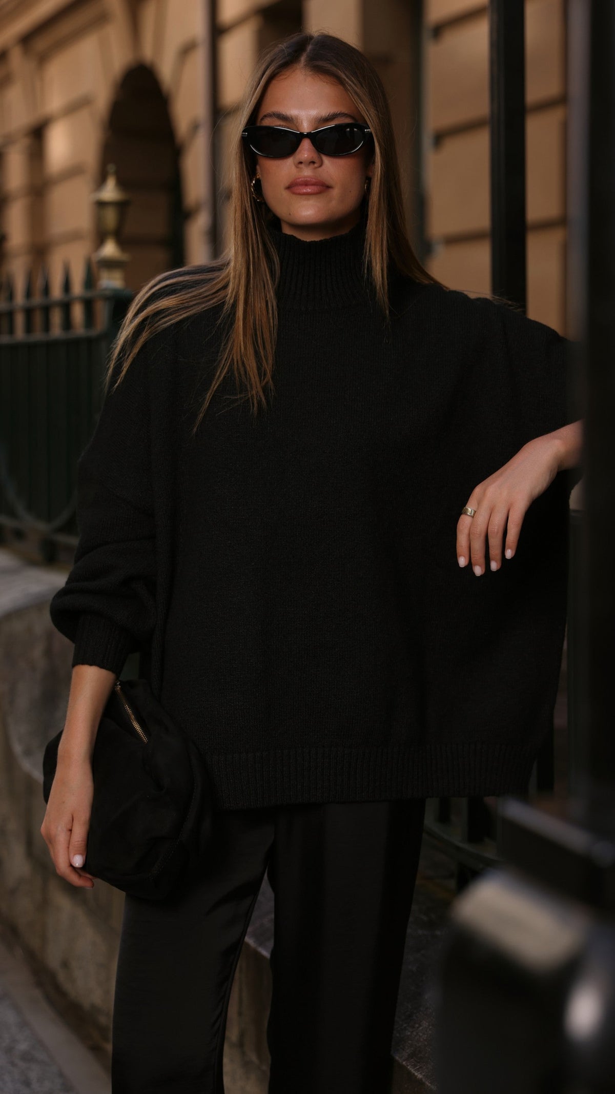 Harita Turtleneck Bell Sleeve Boxy Knit Jumper – Black – view 16