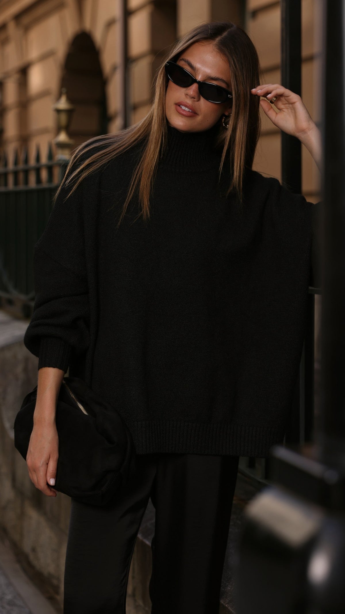 Harita Turtleneck Bell Sleeve Boxy Knit Jumper – Black – view 17