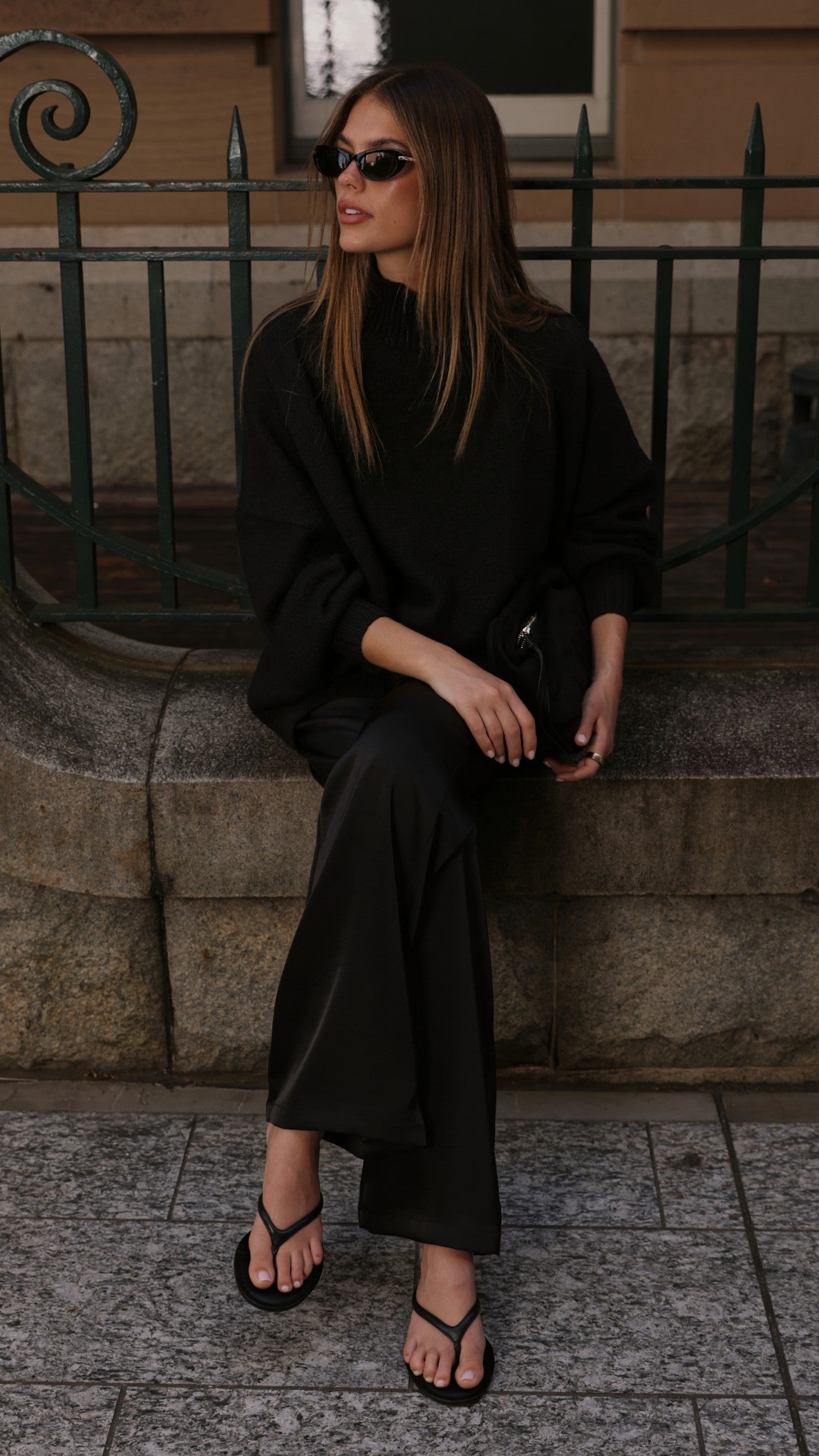 Harita Turtleneck Bell Sleeve Boxy Knit Jumper – Black – view 11