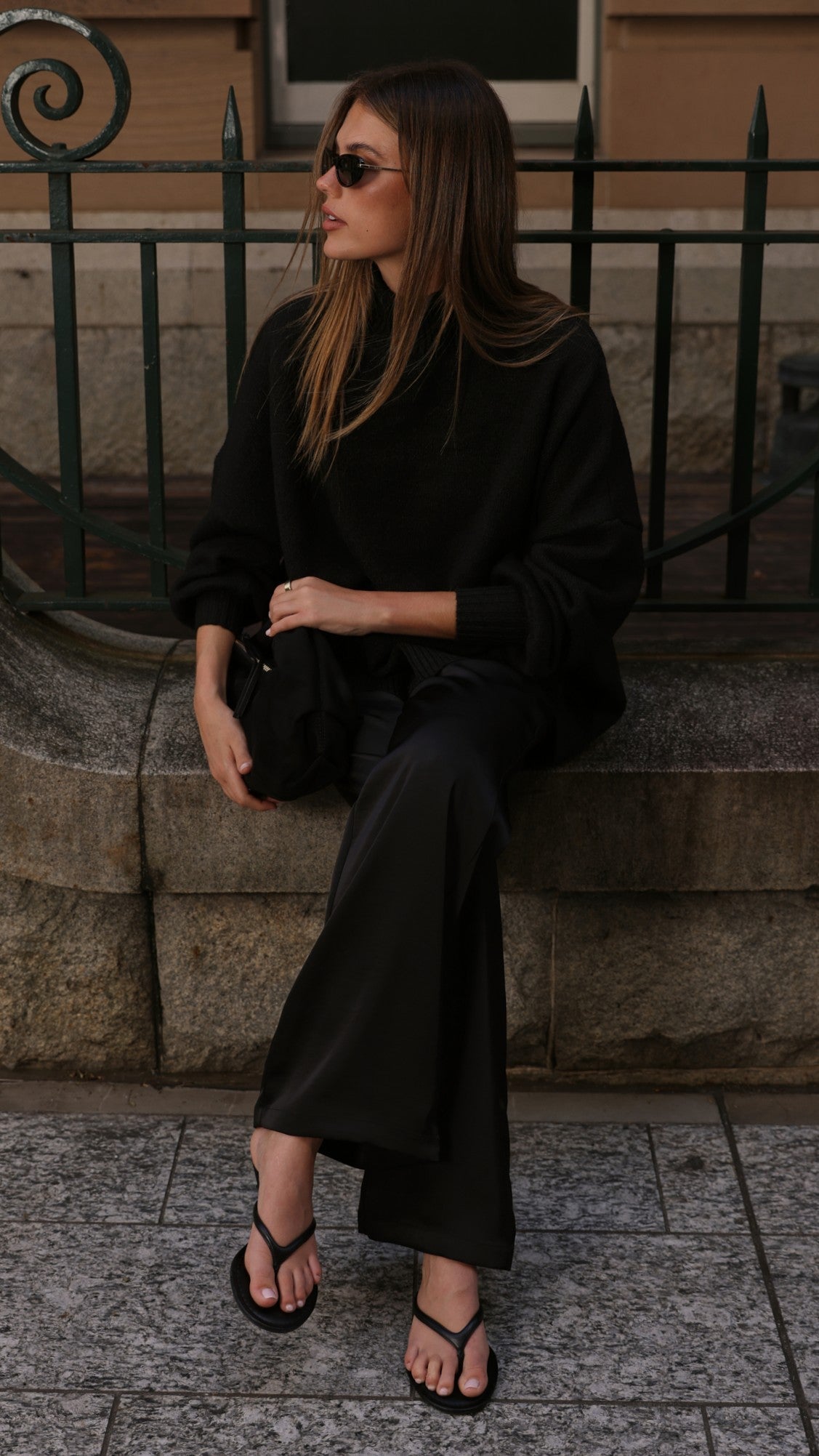 Harita Turtleneck Bell Sleeve Boxy Knit Jumper – Black – view 14
