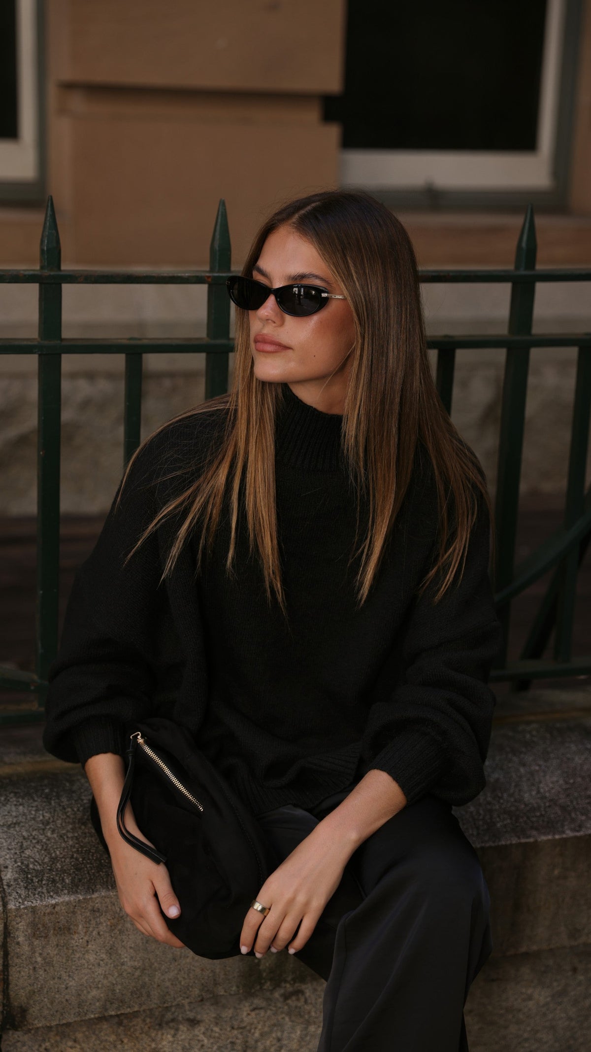 Harita Turtleneck Bell Sleeve Boxy Knit Jumper – Black – view 10