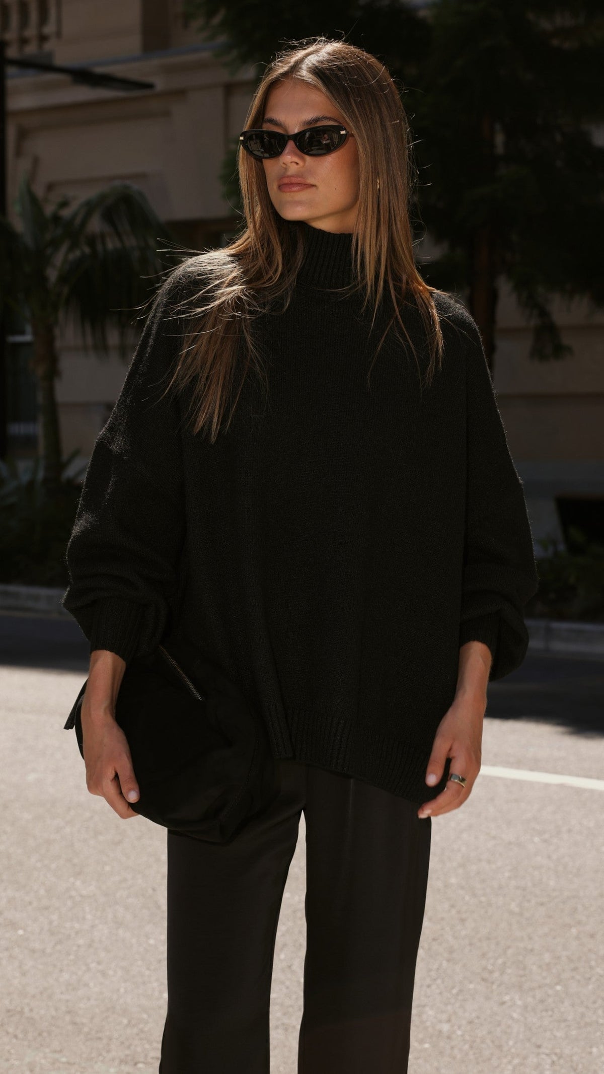 Harita Turtleneck Bell Sleeve Boxy Knit Jumper – Black – view 12
