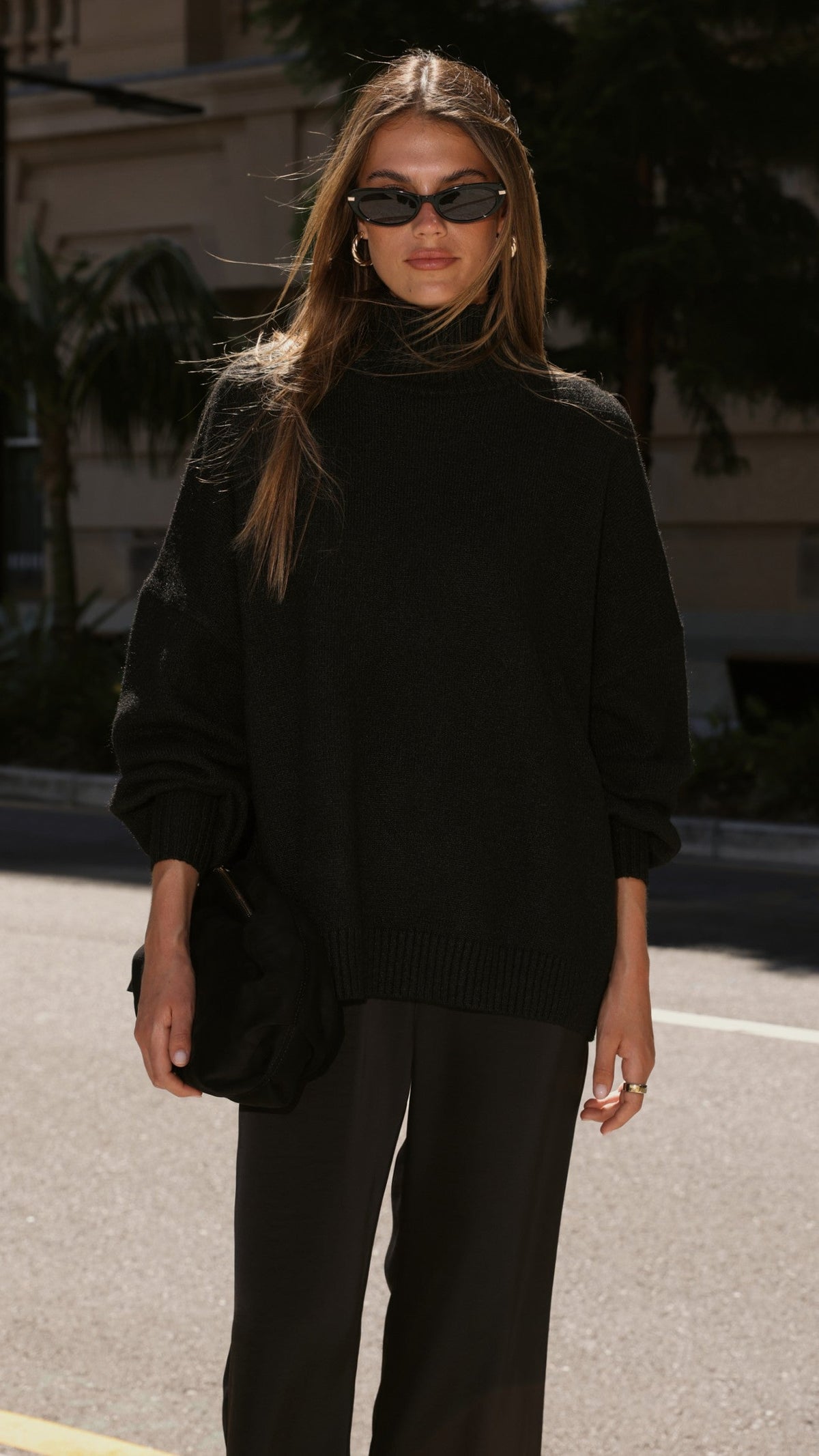 Harita Turtleneck Bell Sleeve Boxy Knit Jumper – Black – view 13