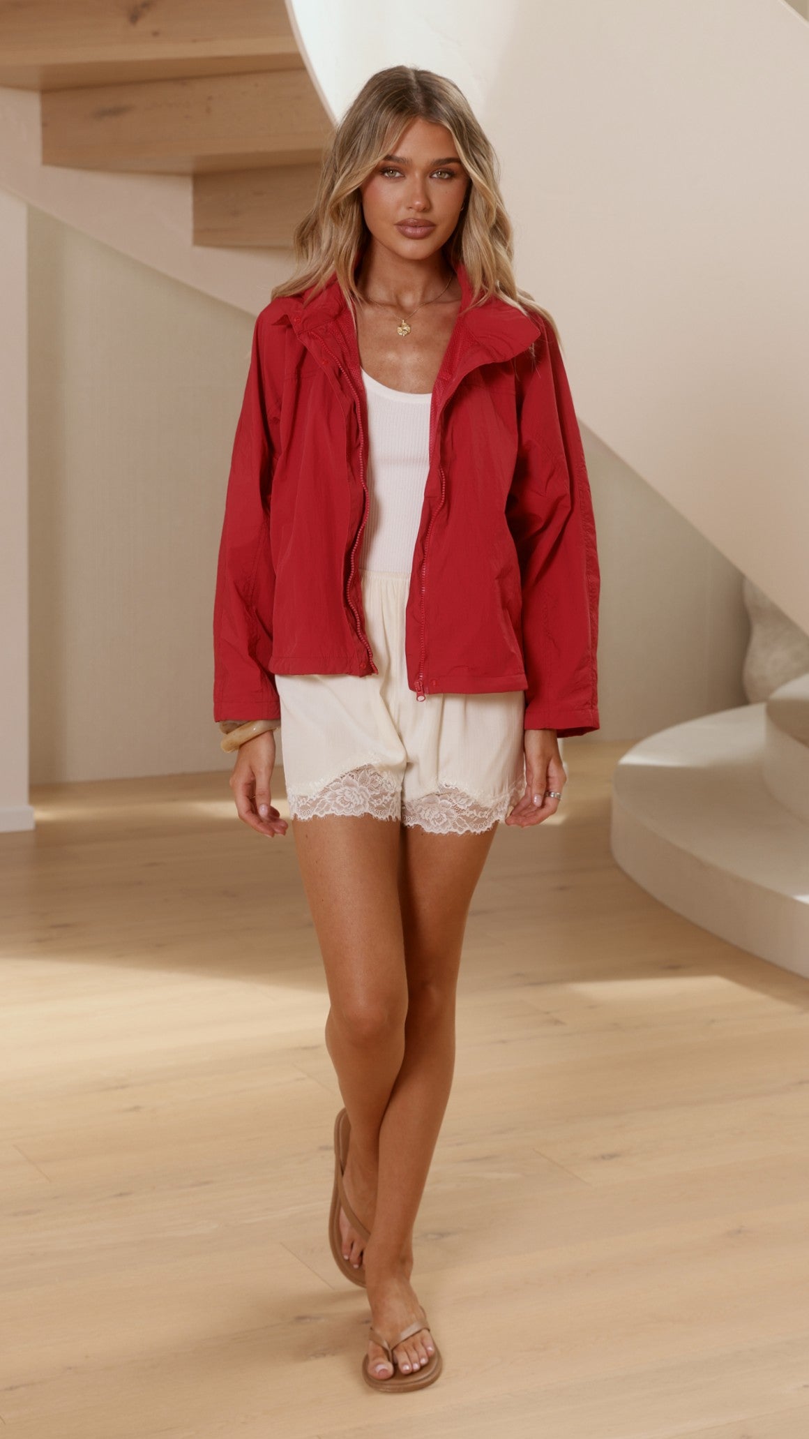 Sari Hooded Bomber Jacket with Toggle Hem – Red – view 3